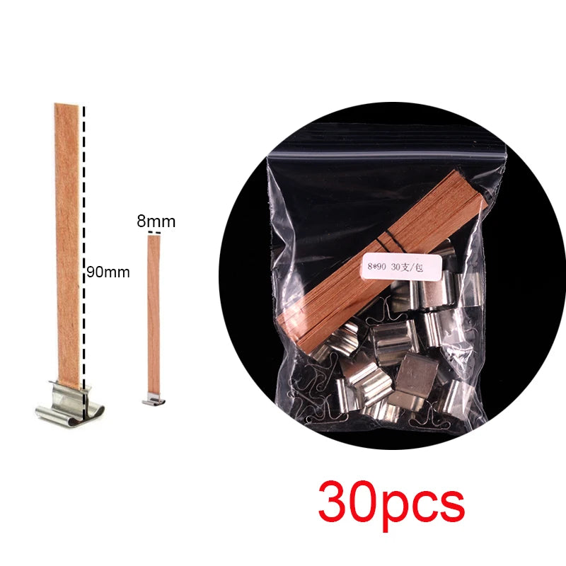 30pcs Wooden Candles Wick for DIY Paraffin Candle Jar Making Kit Candle Core with Clip Base Handmade Smokeless Candle Wick Cores-Serilas