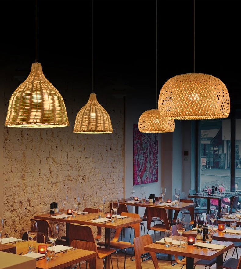 BambuAura™ Hand-Woven Bamboo Rattan Pendant Lantern