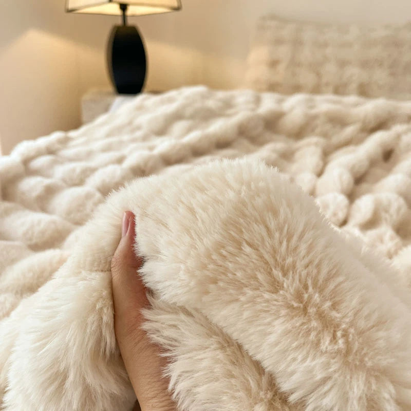 Luxury Faux Fur Rabbit Fur Thickened Blanket, Winter Soft Blanket Throw for Home Bed Sofa Cover 100X150cm 150X200cm 200X230cm-Serilas