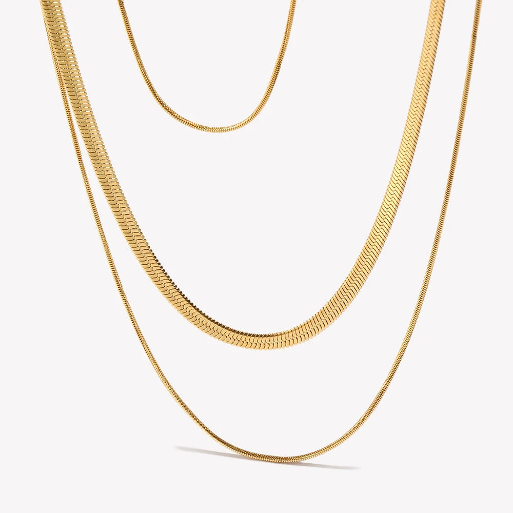 Tarnish Free Stainless Steel 18K Gold Plated Herryingbone Thin Snake Chain Layer Necklace Sexy Women's Gold Chain Necklace-Serilas