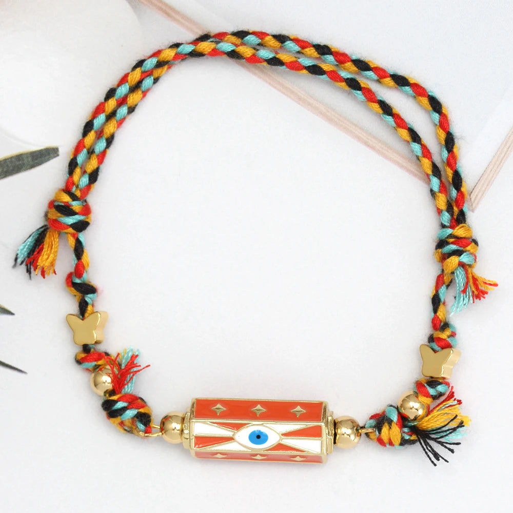 Lucky Eye Copper Enamel Turkish Evil Eye Charm Bracelet DIY Adjustable Rope Chain Bracelet for Women Men Girls Fashion Jewelry-Serilas