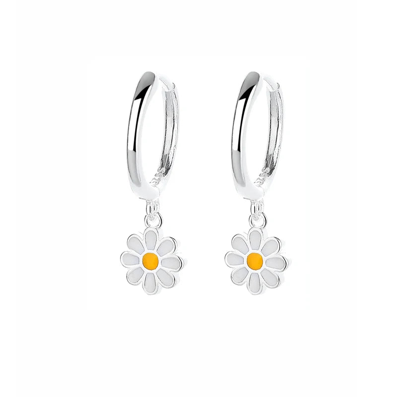 SOFTPIG Real 925 Sterling Silver Flower Pendant Hoop Earrings For Women Cute Plant Fine Jewelry Minimalist Accessories-Serilas