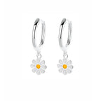 SOFTPIG Real 925 Sterling Silver Flower Pendant Hoop Earrings For Women Cute Plant Fine Jewelry Minimalist Accessories-Serilas