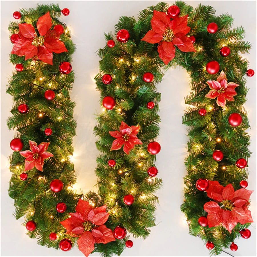 2.7M 5 Colors Christmas Decorations Garland Decoration Rattan Lights Wreath Decorated Mantel Fireplace Stairs Wall Door Decor-Serilas