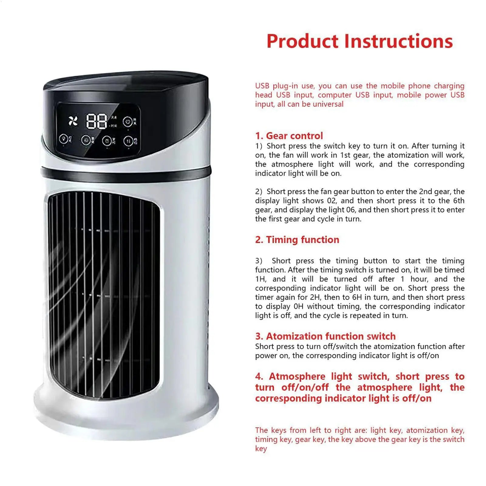 Portable AC Fan Cooler Fan Portable Air Conditioners Personal Evaporative Space Cooler with Timer Quiet Humidifier for Travel-Serilas