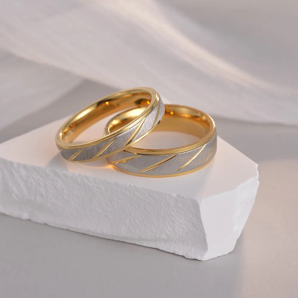 Stainless Steel Couple Rings Gold color Wave Pattern Wedding Infinity Ring Men and Women Engagement Jewelry Gifts Drop Shipping-Serilas
