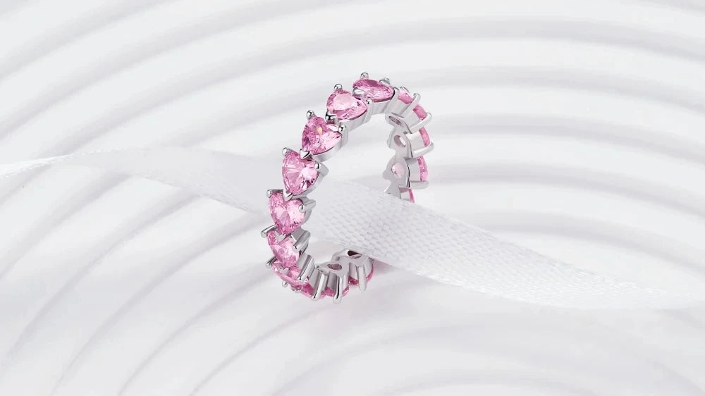 925 Silver Black Sparkling Eternity Ring Pink Heart Design – Women’s CZ Wedding Jewelry JZ017-Serilas