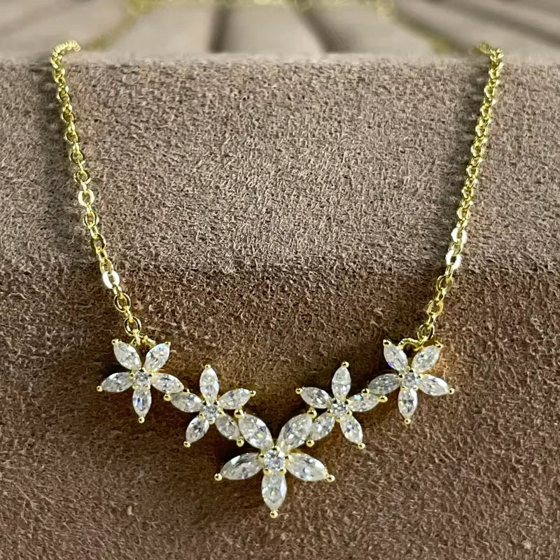 Lnngy Exquisite Moissanite Diamond Necklace for Women Pure 925 Sterling Silver Flower Pendant Necklaces 2025 Trend Jewelry-Serilas