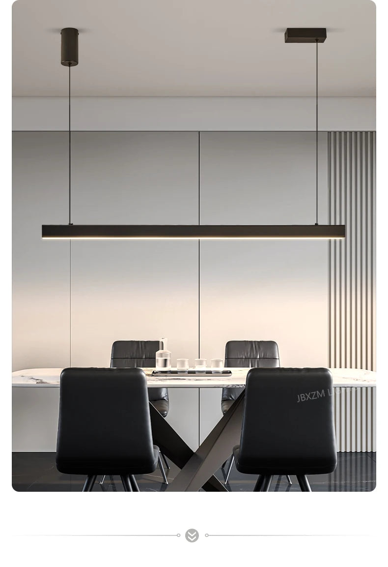 Modern LED linear chandelier for dining room office white bar pendant lights kitchen island lighting black minimalist lamp