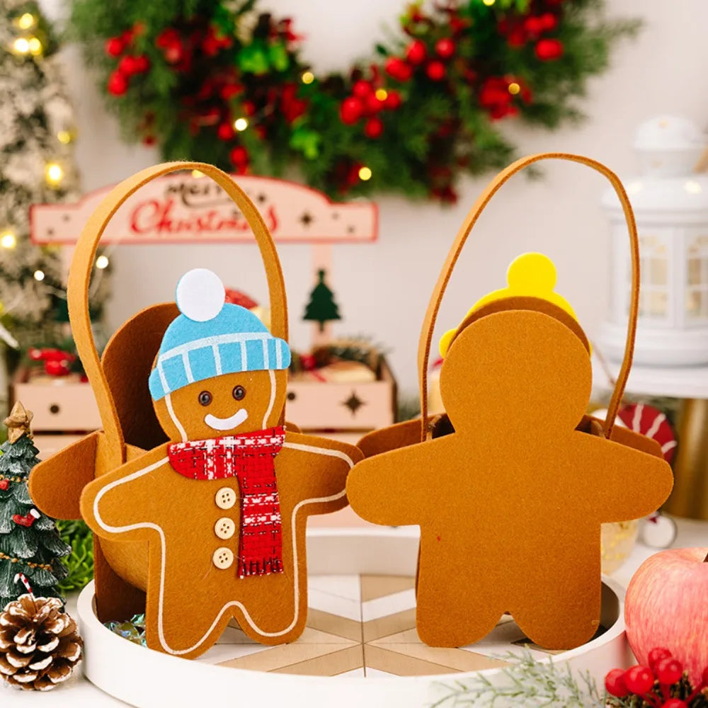 Christmas Gifts Bags Cute Gingerbread Man Storage Bags Chocolate Cookies Candy Handbags for Christmas Birthday Party Decorations-Serilas