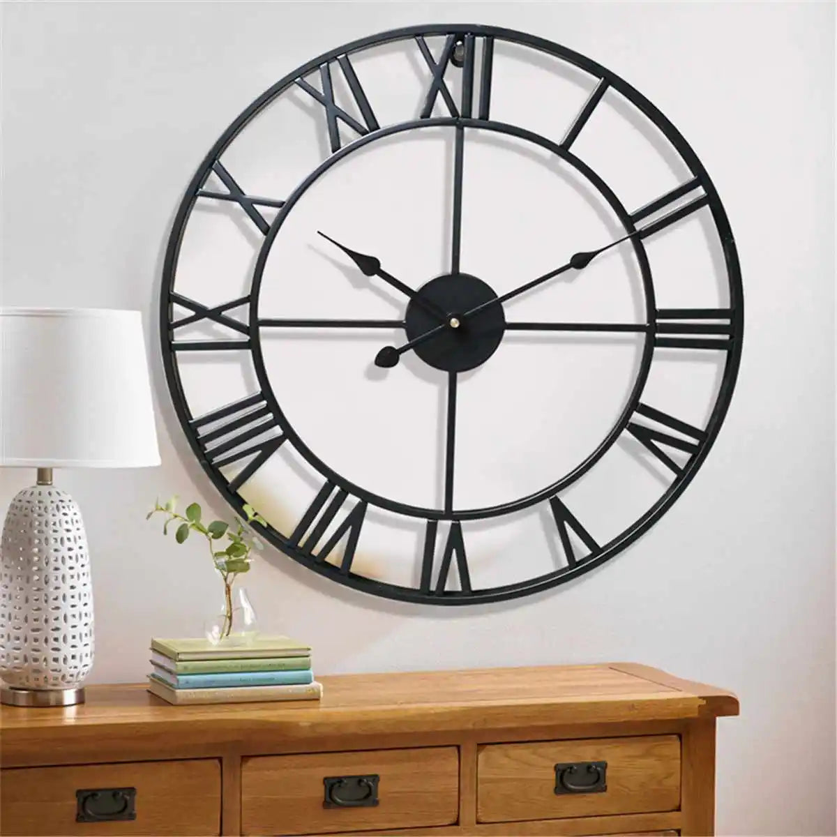 Modern 3D Large Wall Clocks Roman Numerals Retro Round Metal Iron Accurate Silent Nordic Hanging Ornament Living Room Decoration-Serilas