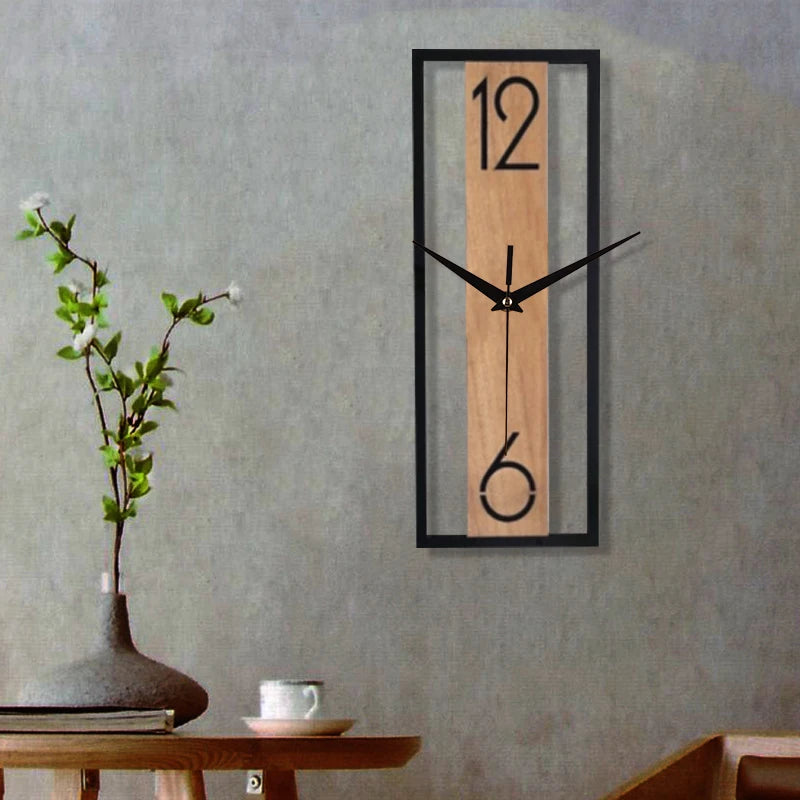 Rectangular wood grain wall clock for quiet decoration in homes and offices used in living rooms bedrooms and dining rooms-Serilas