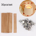 30pcs Wooden Candles Wick for DIY Paraffin Candle Jar Making Kit Candle Core with Clip Base Handmade Smokeless Candle Wick Cores-Serilas