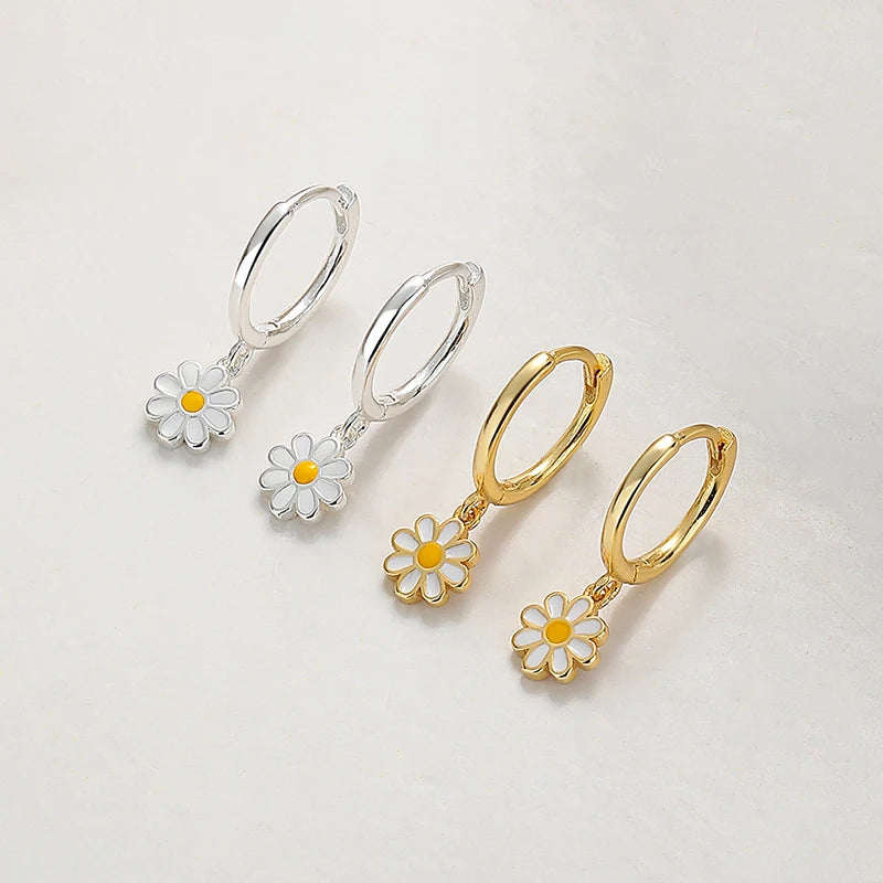 SOFTPIG Real 925 Sterling Silver Flower Pendant Hoop Earrings For Women Cute Plant Fine Jewelry Minimalist Accessories-Serilas