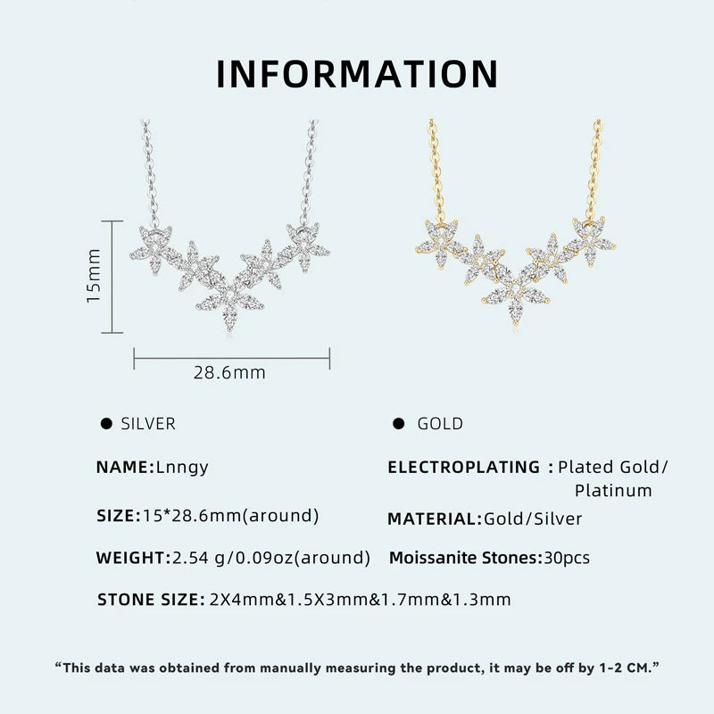 Lnngy Exquisite Moissanite Diamond Necklace for Women Pure 925 Sterling Silver Flower Pendant Necklaces 2025 Trend Jewelry-Serilas