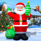 1.2/1.8m Inflatable Santa Claus Holding Christmas Tree Gift Bags Outdoor Decoration with LED Lights Blowing up Toys Garden Decor-Serilas
