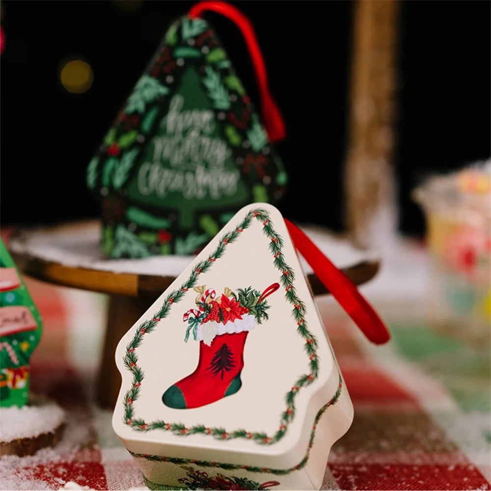 Christmas Tin Gift Box Cartoon Printed Tinplate Box Square Candy Storage Container for Xmas Holiday Packaging Supplies-Serilas