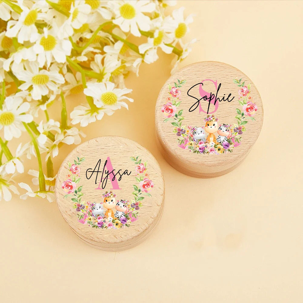Personalized Initial with Name Engraved Baby Tooth Box Keepsake Teeth Umbilical Curl Hair Wooded Collect Boxes Girls Shower Gift-Serilas
