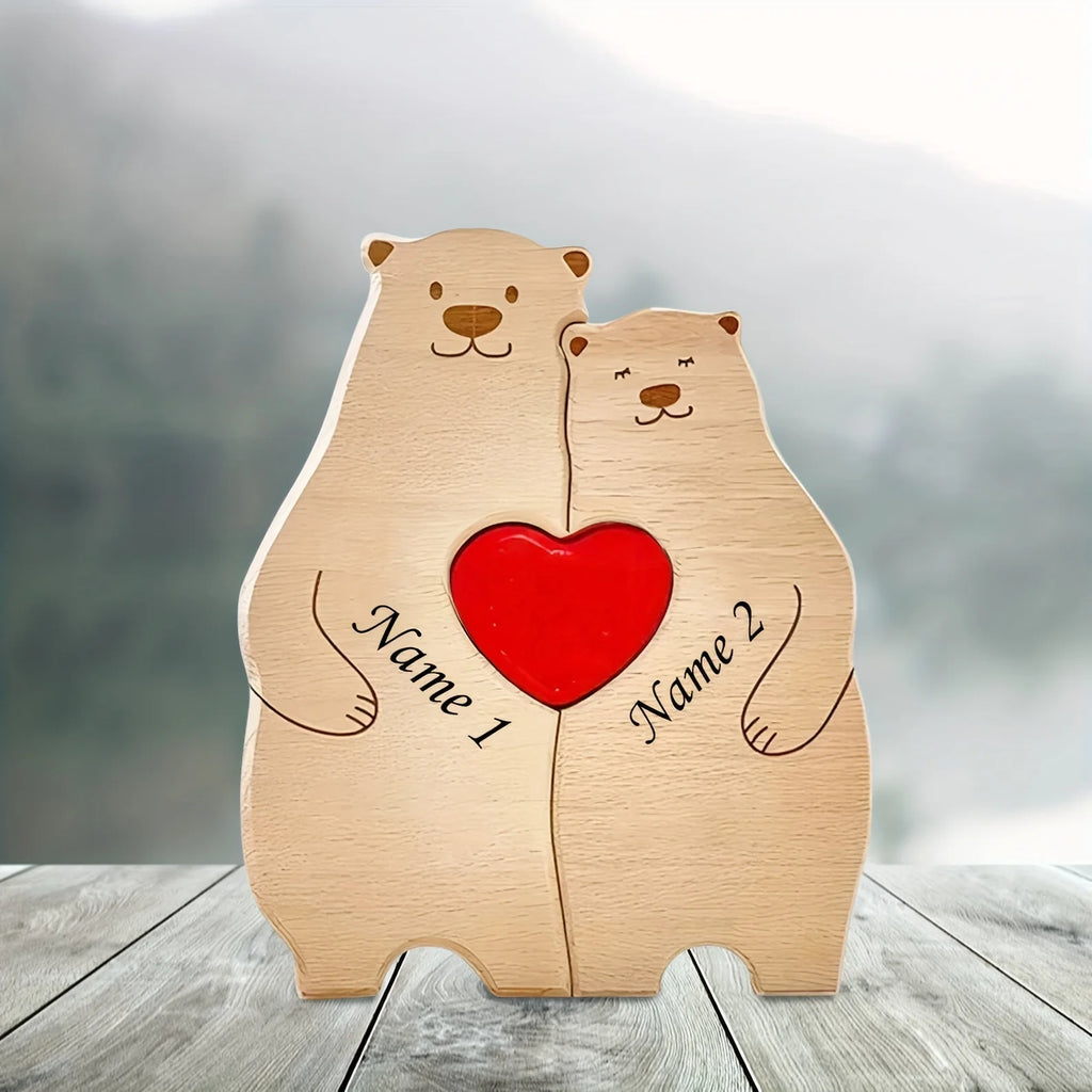 Personalized Family Bear Puzzle Decor Custom Names Fits 2-6 Names Rustic Wooden Bears Seasonal Décor for Mother's & Father's Day-Serilas