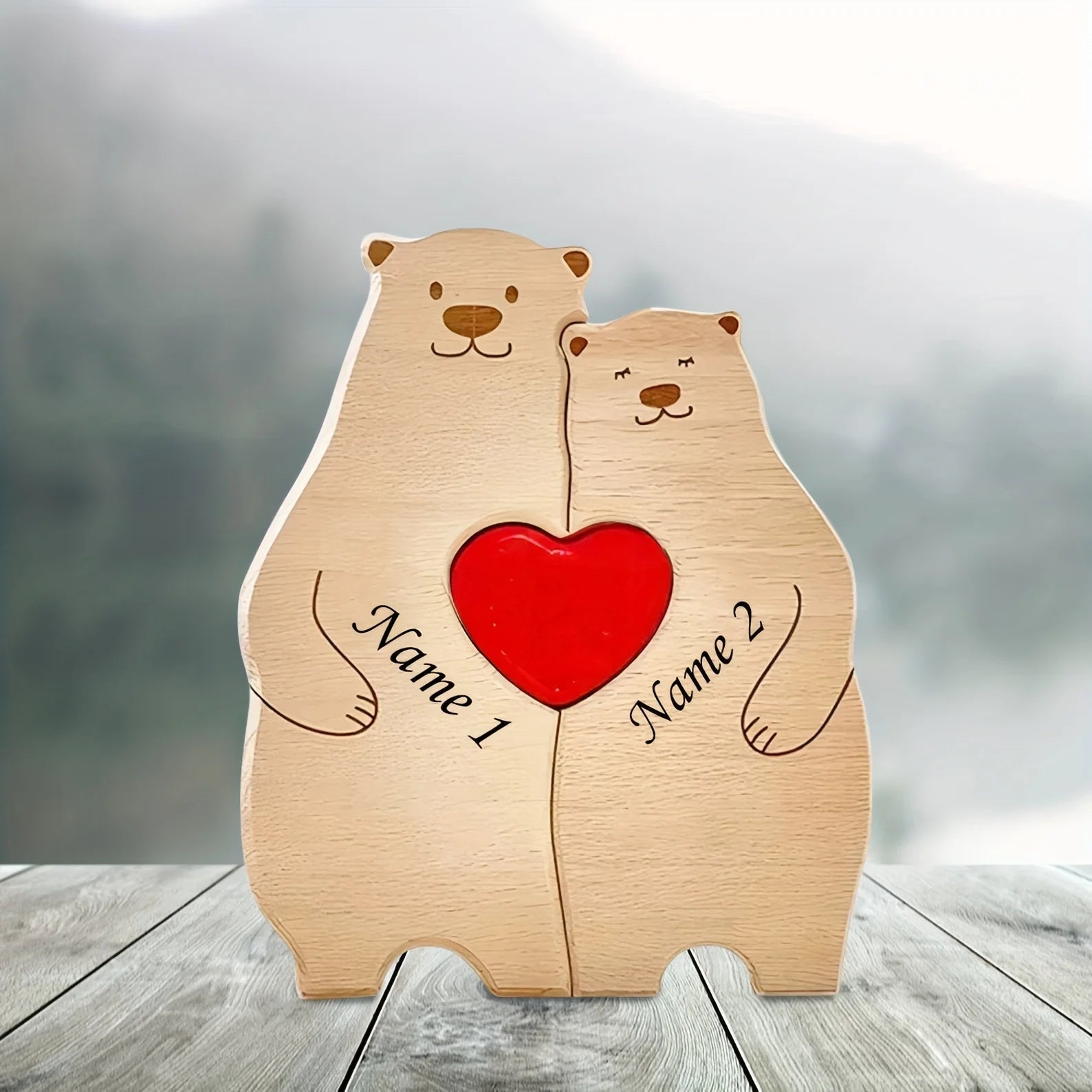 Personalized Family Bear Puzzle Decor Custom Names Fits 2-6 Names Rustic Wooden Bears Seasonal Décor for Mother's & Father's Day-Serilas