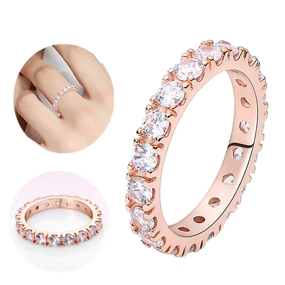 925 Silver Black Sparkling Eternity Ring Pink Heart Design – Women’s CZ Wedding Jewelry JZ017-Serilas