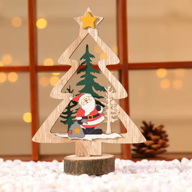 Christmas Decoration DIY Wooden Crafts Creative Ornaments Santa Claus Snowman Reindeer Christmas Desktop Decoration Gifts-Serilas