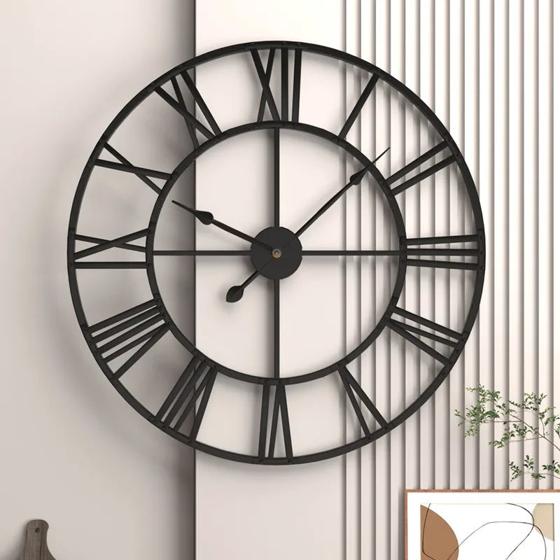 Modern 3D Large Wall Clocks Roman Numerals Retro Round Metal Iron Accurate Silent Nordic Hanging Ornament Living Room Decoration-Serilas