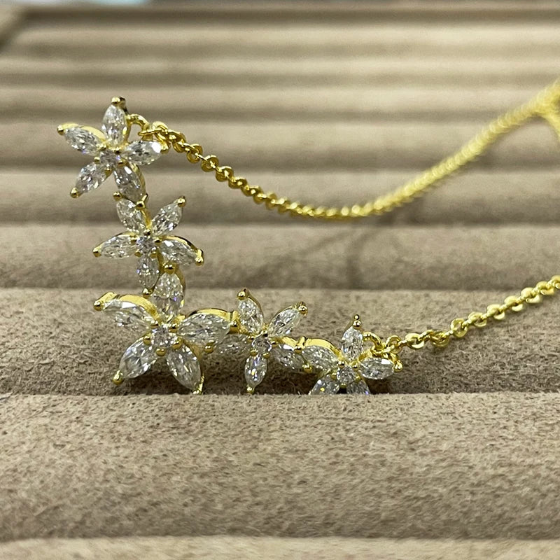 Lnngy Exquisite Moissanite Diamond Necklace for Women Pure 925 Sterling Silver Flower Pendant Necklaces 2025 Trend Jewelry-Serilas