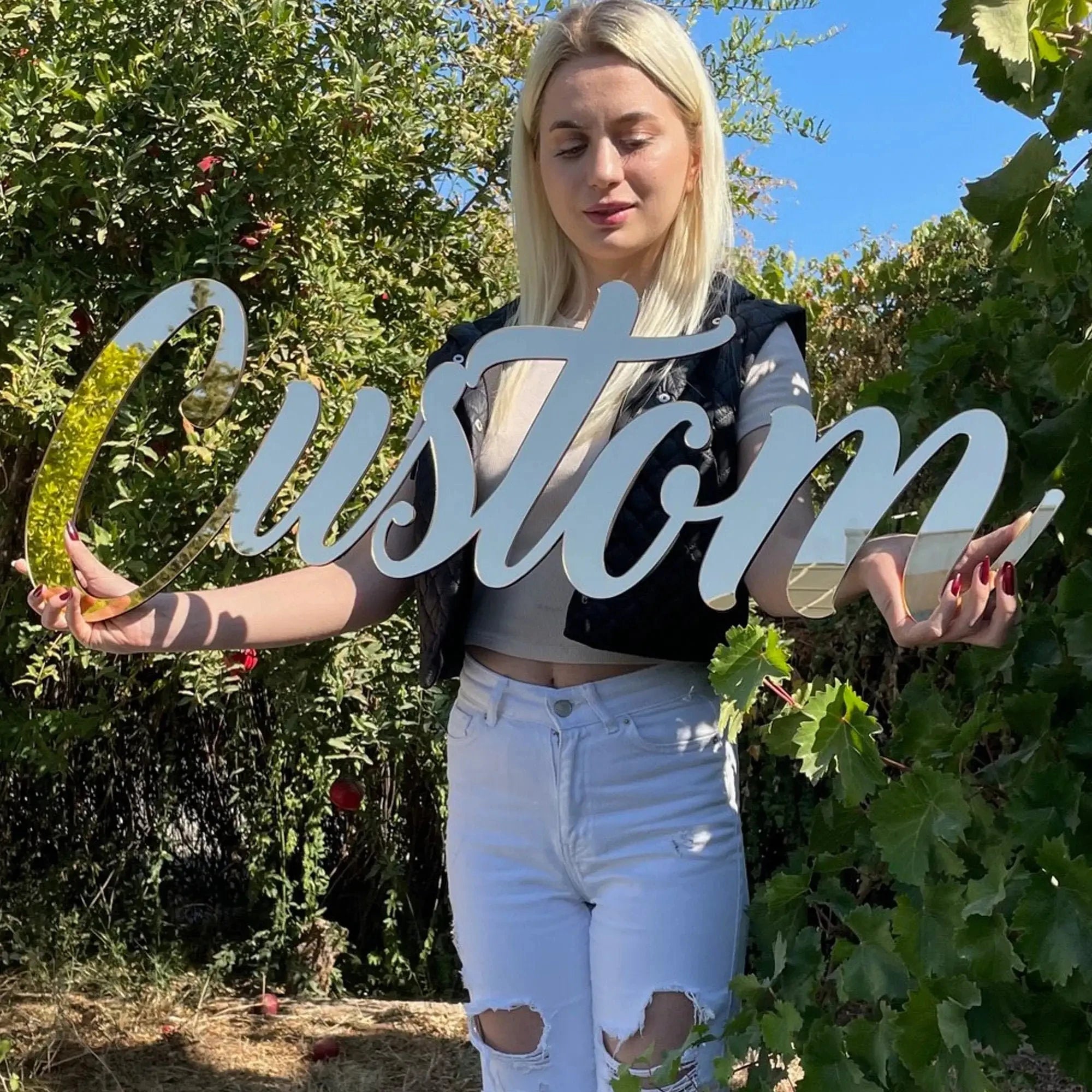 Personalized Custom Baby Name Sign Decor Acrylic Mirror Gold Wood Wall Signs Baby Shower Nursery Decor Wedding Party Plaque Gift-Serilas