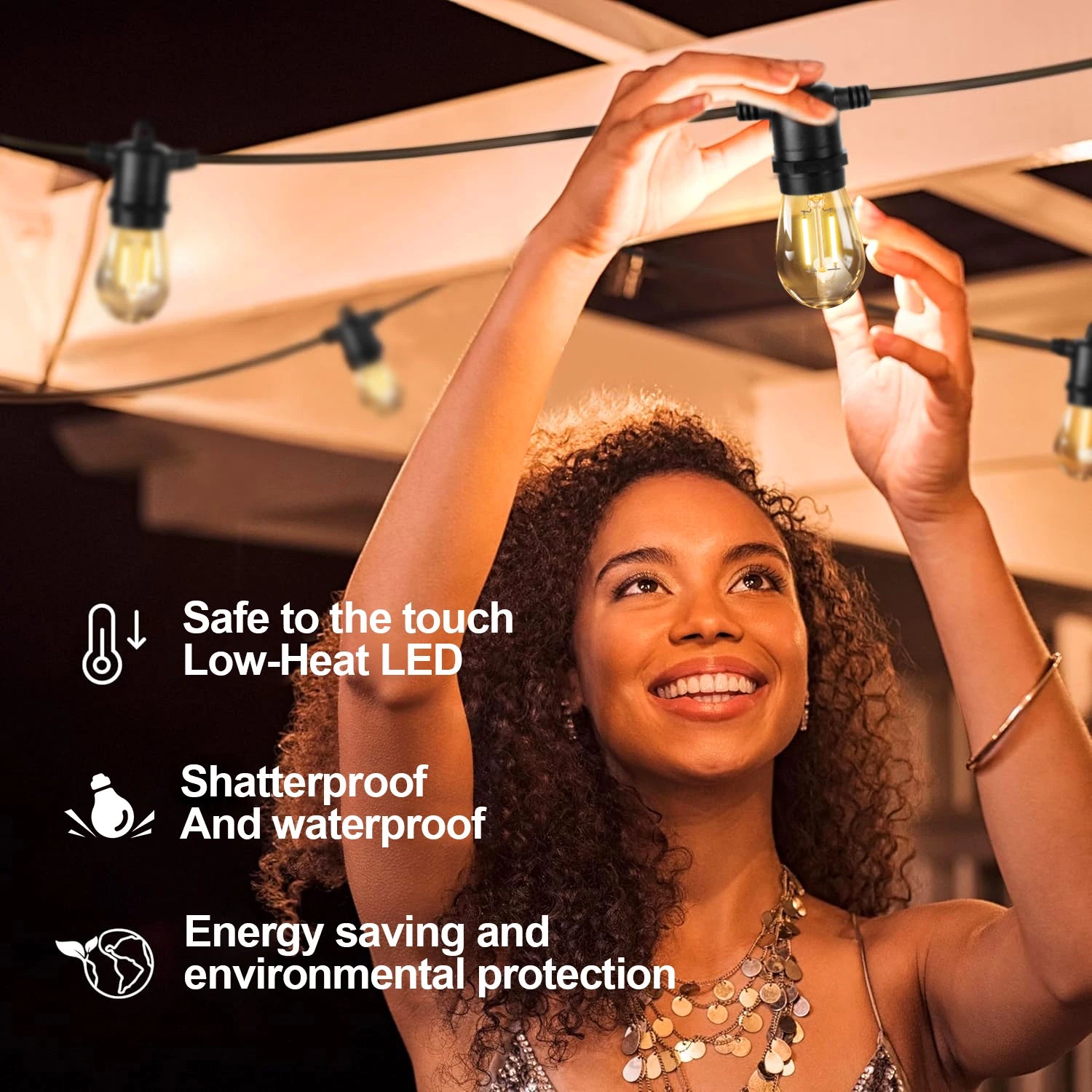 LED S14 String Lights for Outside E27 220V EU PLUG 2W Waterproof Patio Light Dimmable Shatterproof Waterproof Garden Light Decor-Serilas