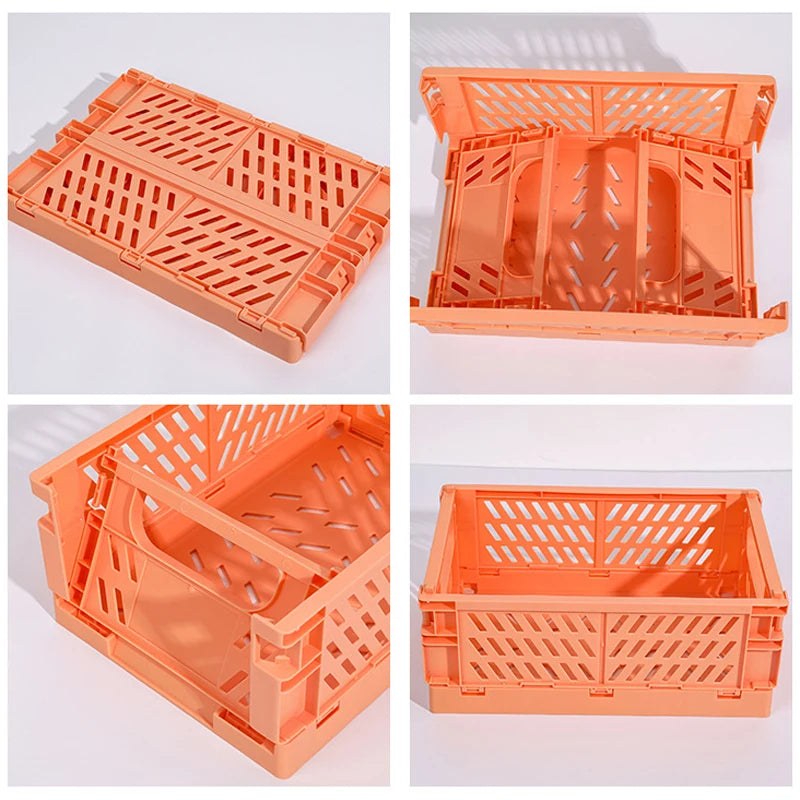 5 Color Organizing Storage Baskets Case Folding Student Desktop Basket Tape Stationery Plastic Foldable Container Storage Box-Serilas