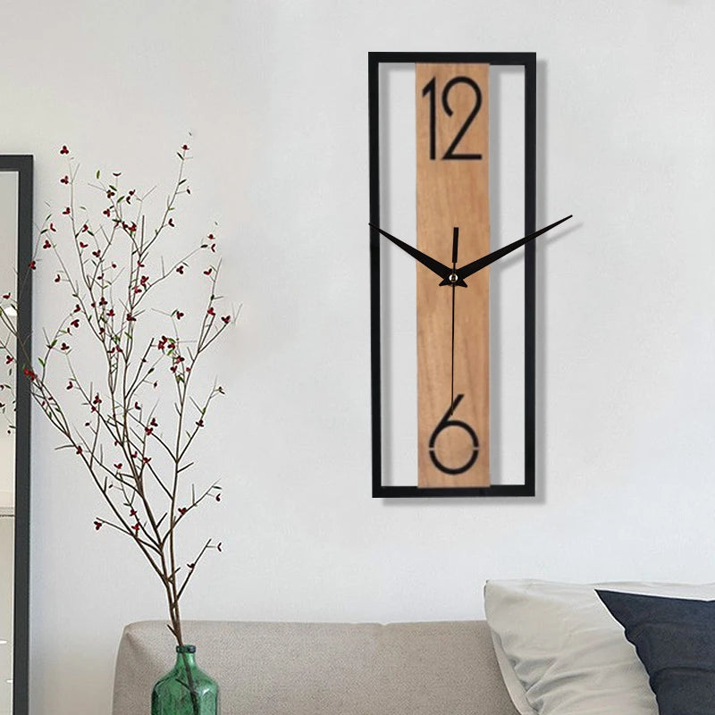 Rectangular wood grain wall clock for quiet decoration in homes and offices used in living rooms bedrooms and dining rooms-Serilas