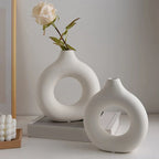 Nordic Vase Circular Hollow Ceramic Flower Vase For Home Living Room Decoration Accessories Interior Office Desktop Decor Gift-Serilas