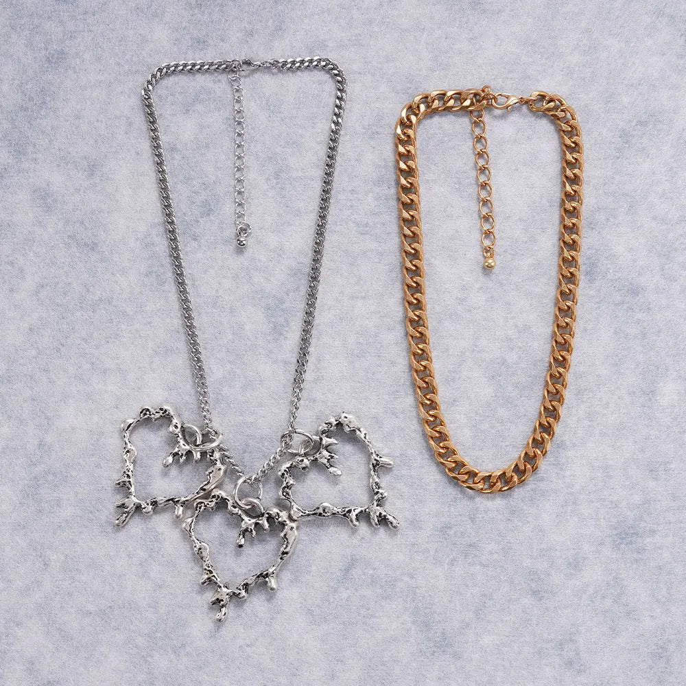 Chunky Gold Chain Necklace for Women Hypoallergenic Long Silver Love Heart Necklace Bold Statement Thick Puffy for Women Trendy-Serilas