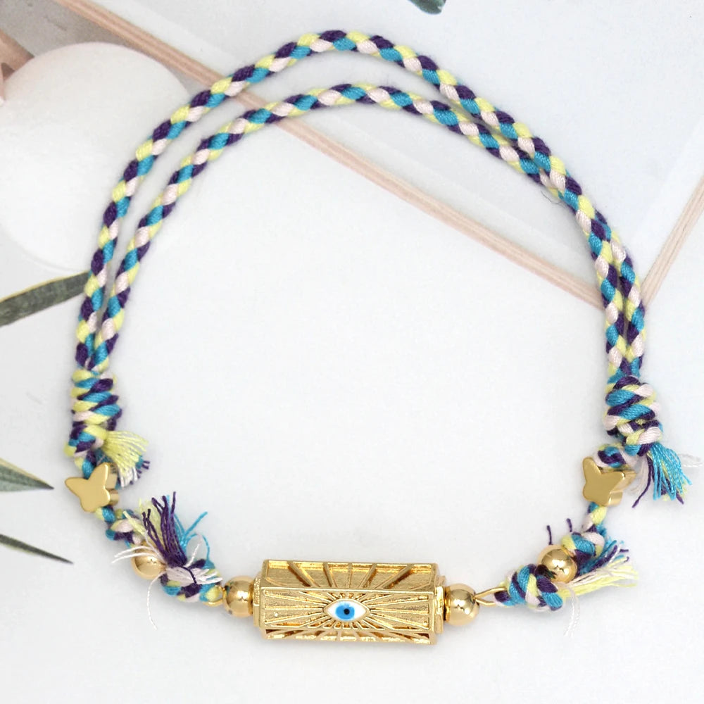 Lucky Eye Copper Enamel Turkish Evil Eye Charm Bracelet DIY Adjustable Rope Chain Bracelet for Women Men Girls Fashion Jewelry-Serilas
