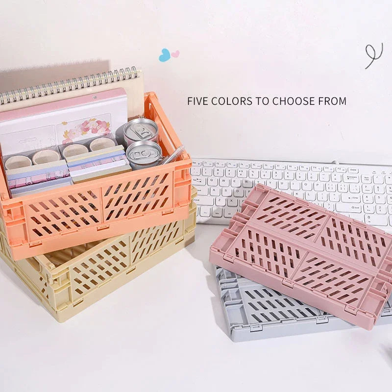 4 Color Organizing Storage Baskets Case Folding Student Desktop Basket Tape Stationery Plastic Foldable Container Storage Box-Serilas