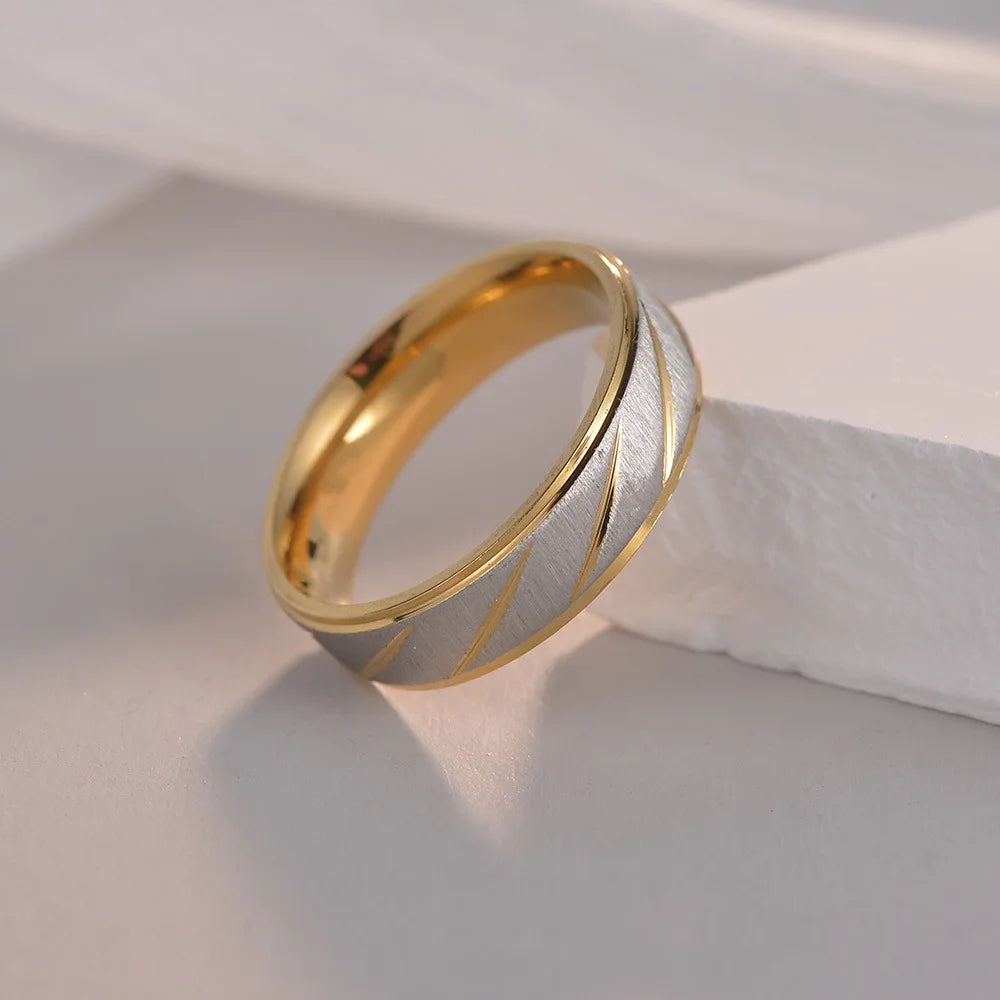 Stainless Steel Couple Rings Gold color Wave Pattern Wedding Infinity Ring Men and Women Engagement Jewelry Gifts Drop Shipping-Serilas