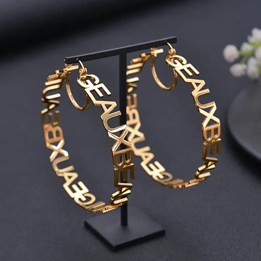 Personalized Letter Big Hoops Earrings Custom Name Earrings for Women Gold A Pair Designer Earrings Stainless Steel Jewelry Gift-Serilas