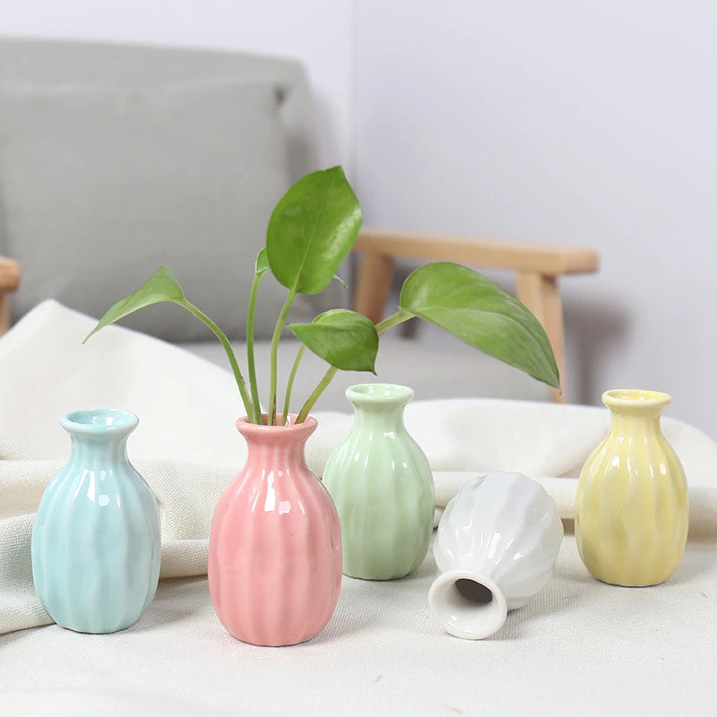Ins Ceramics Flower Vase Nordic Hydroponics Vases Creative Room Decor Mini Flower Plant Bottle Pots Table Ornament Colorful Vase-Serilas