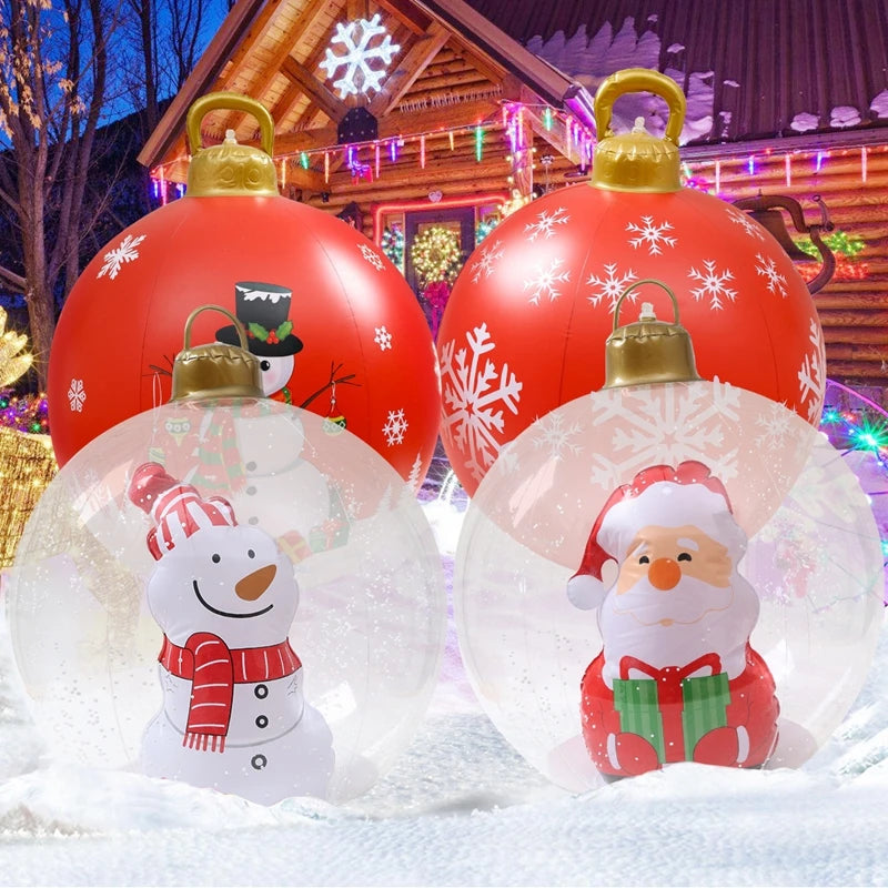 Christmas Giant Inflatable Christmas Ball Outdoor Inflatable Decor Snowman Santa Claus PVC Inflatable Decorated Transparent Ball-Serilas