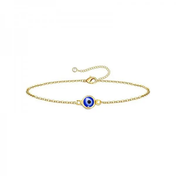 Simple Design Turkish Evil Eye Charm Bracelet for Women Boho Lucky Gold Color Copper Chain Adjustable Bracelet Summer Jewelry-Serilas