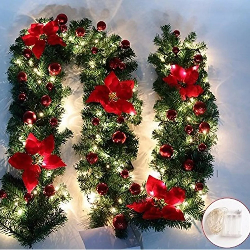 2.7M 5 Colors Christmas Decorations Garland Decoration Rattan Lights Wreath Decorated Mantel Fireplace Stairs Wall Door Decor-Serilas