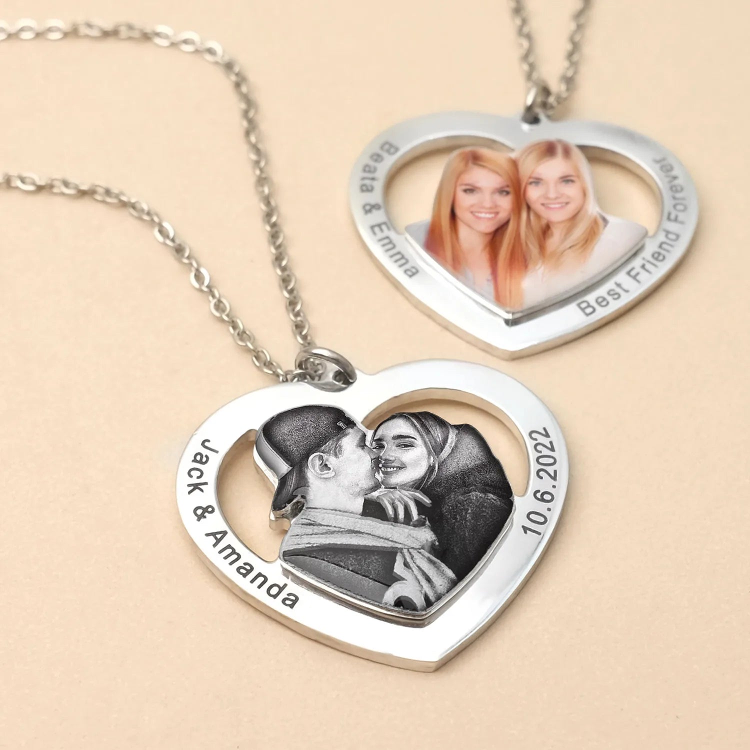 Personalized Photo Necklaces Custom Name Necklace Heart Pendant Chain Jewelry for For Lovers Family Friend Anniversary Gift-Serilas