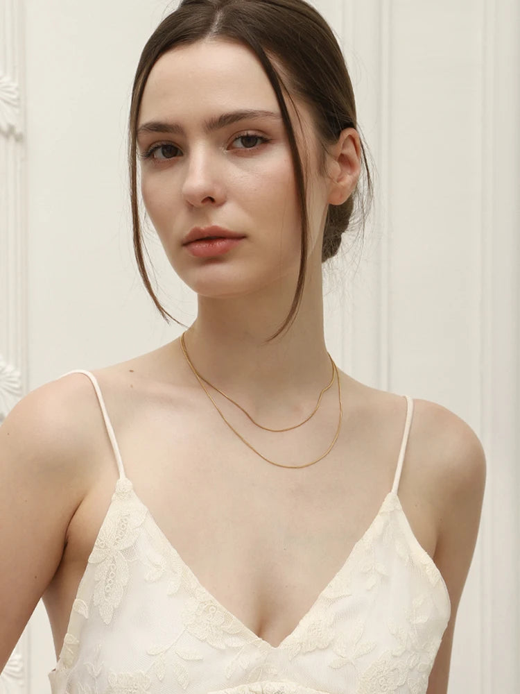 Tarnish Free Stainless Steel 18K Gold Plated Herryingbone Thin Snake Chain Layer Necklace Sexy Women's Gold Chain Necklace-Serilas