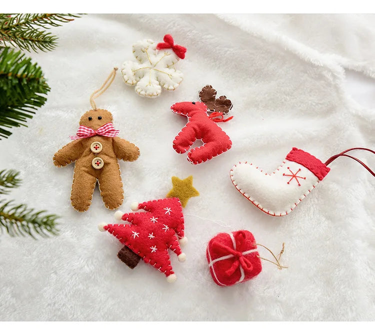Christmas Tree Snowflake Gift Decoration Pendant Wool Felt Gingerbread Handmade DIY Accessories Christmas New Year Decoration-Serilas