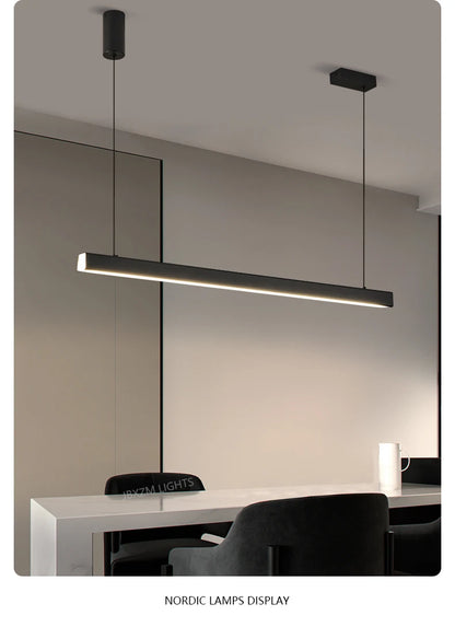 Modern LED linear chandelier for dining room office white bar pendant lights kitchen island lighting black minimalist lamp