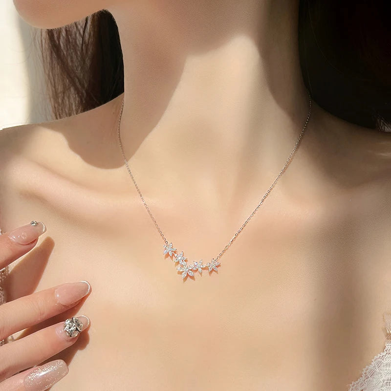 Lnngy Exquisite Moissanite Diamond Necklace for Women Pure 925 Sterling Silver Flower Pendant Necklaces 2025 Trend Jewelry-Serilas