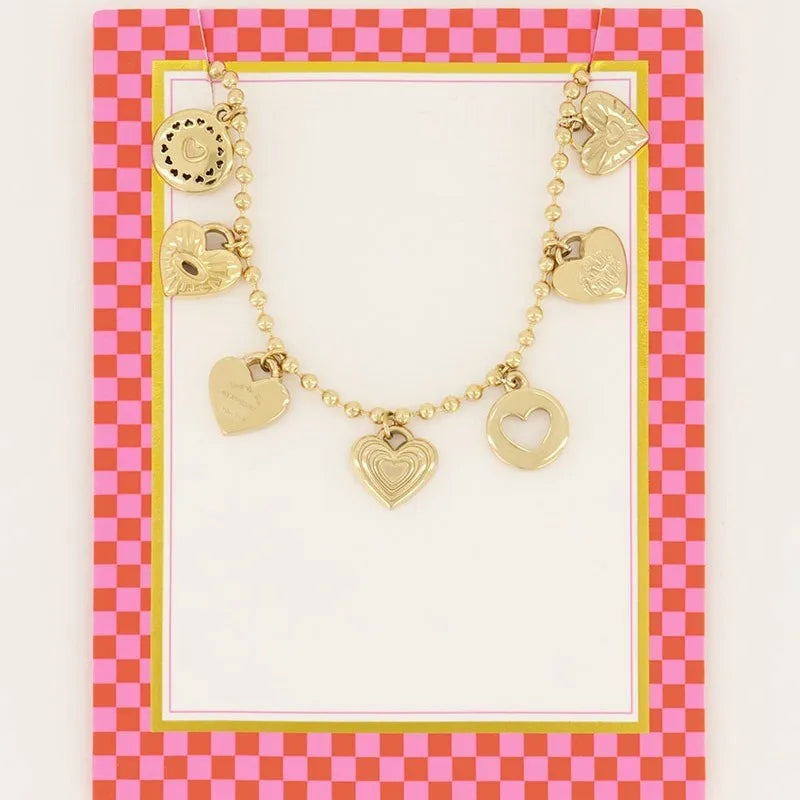 Miranda Charm Stainless Steel Heart Love Chain Necklace Water Resistant Chic Popular Romantic Korean Jewelry Gift-Serilas