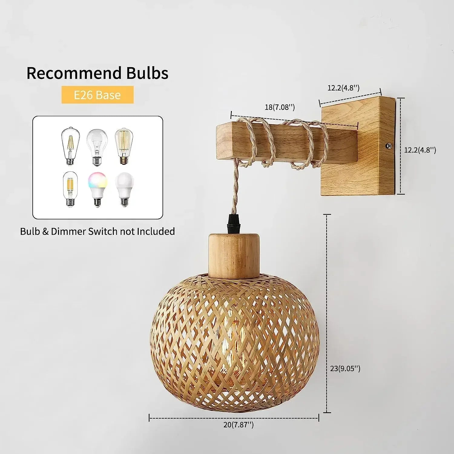 Bamboo Lantern Wall Lamp Natural Rattan Wicker E27 Chandeliers Hand-Woven Bamboo Room Decor Lampshades Wall Light Fixtures-Serilas