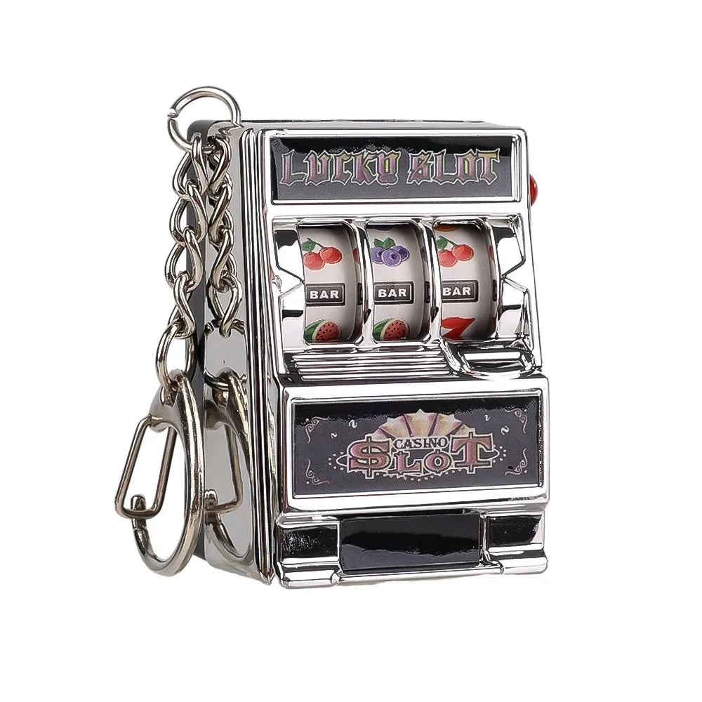 Retro Mini Fruit Machine Keychain Game Winning Best Friend Gift Toy Key Holder Coin Games Console Creative Slot Casino Model-Serilas